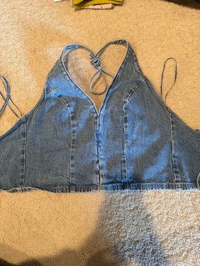 Abercrombie and Fitch Denim Halter Crop Top - Light Blue